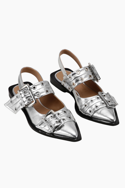 Feminine Buckle Ballerina Metallic S2725 - Silver - GANNI