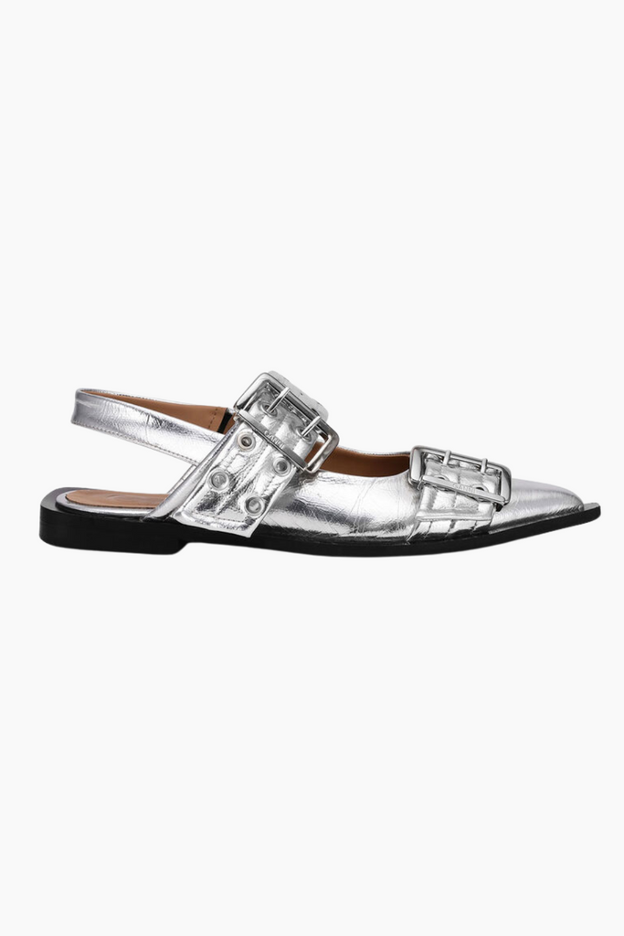 Feminine Buckle Ballerina Metallic S2725 - Silver - GANNI