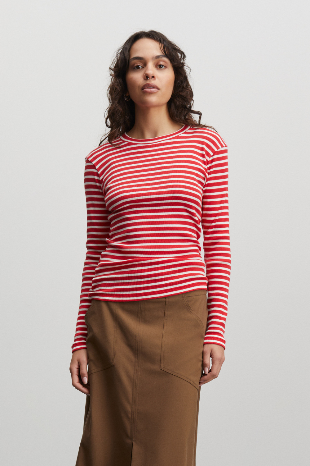 2x2 Cotton Stripe Tuba Tee LS - High Risk Red/White Alyssum - Mads Nørgaard