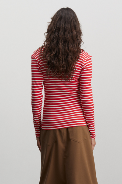 2x2 Cotton Stripe Tuba Tee LS - High Risk Red/White Alyssum - Mads Nørgaard