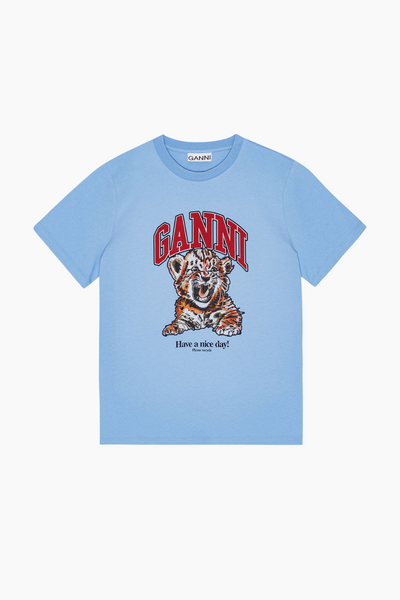 Basic Jersey Tiger Relaxed T-Shirt T4007 - Blissful Blue - GANNI