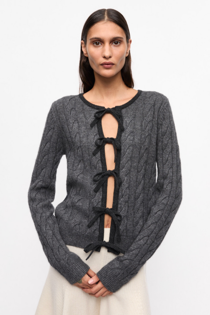 Cashmere Mix Tie String Cardigan K2413 - Phantom - GANNI