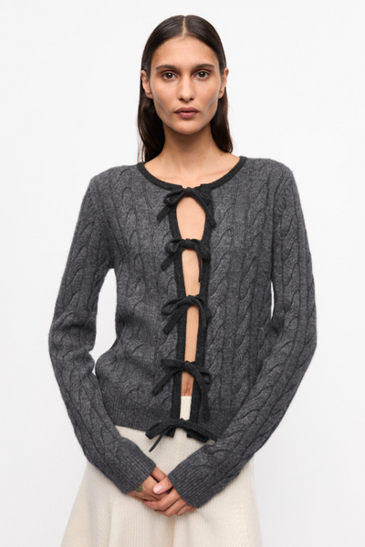 Cashmere Mix Tie String Cardigan K2413 - Phantom - GANNI