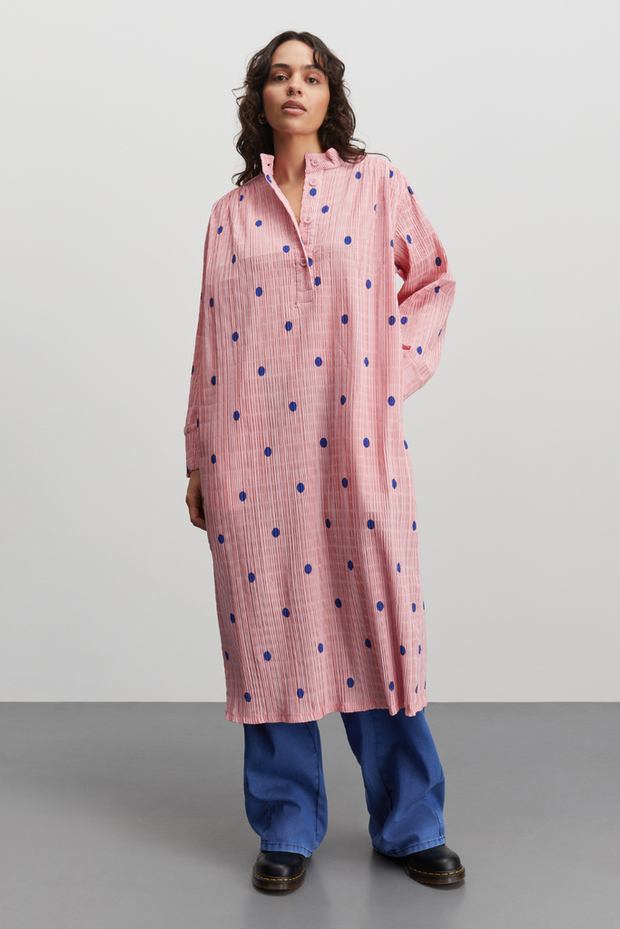 Crinckle Pop Eva Dress AOP - Dot AOP/Candy Pink - Mads Nørgaard