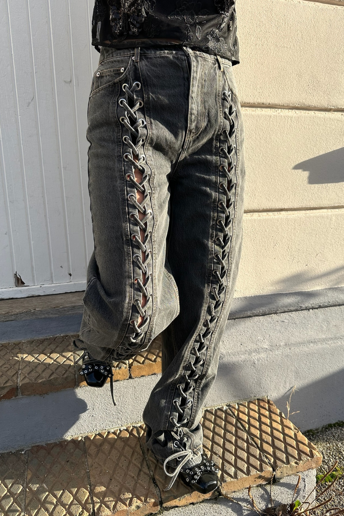 Denim Laced Leg Pants - Black - ROTATE