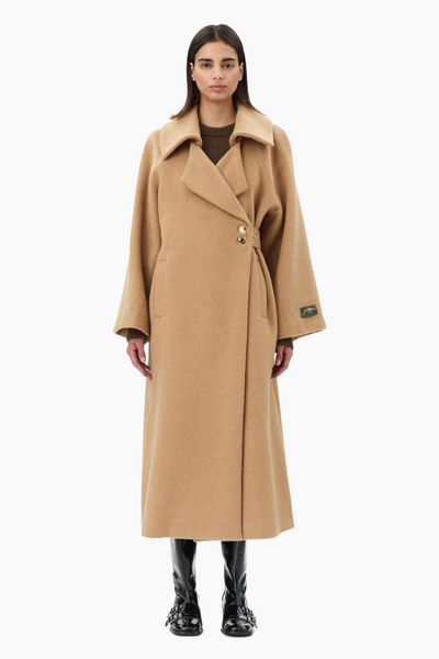 Double Face Wool Coat - Latte - GANNI