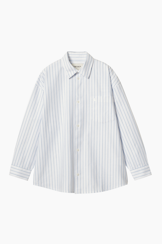 W' L/S Downlen Shirt - Dowlen Stripe, White - Carhartt WIP