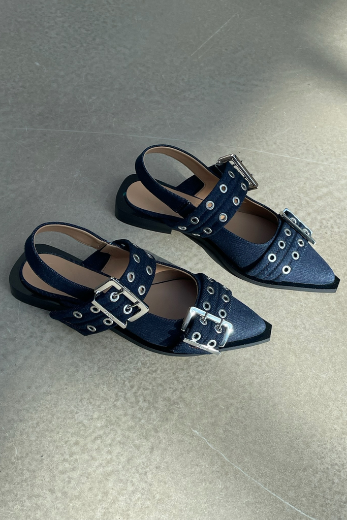 Feminine Buckle Ballerina Denim S2797 - Dark Navy - Ganni