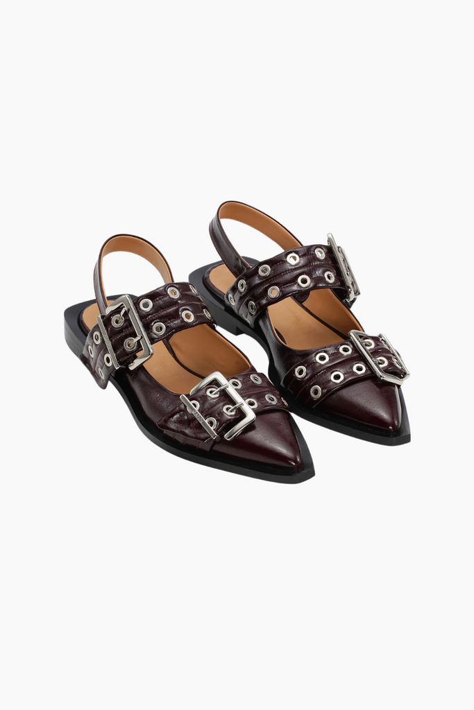 Feminine Buckle Ballerina Naplack S2818 - Burgundy - GANNI