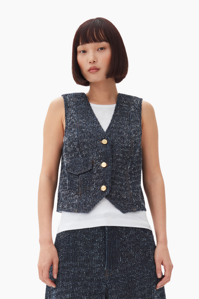 Fluffy Denim Waistcoat J1544 - Rinse - GANNI