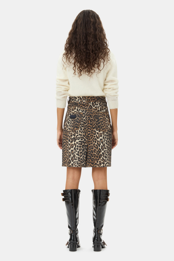 Foil Print Denim Skirt J1607 - Leopard - GANNI