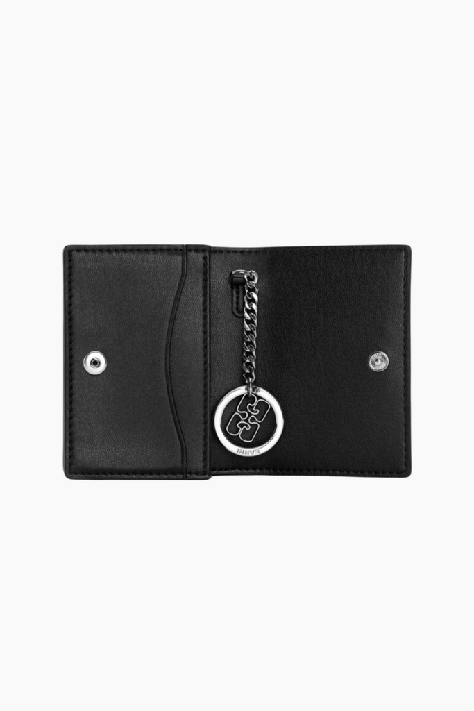 Ganni Bou Flap Card Holder Strass A6395 - Black - GANNI