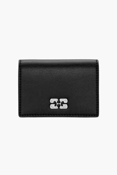 Ganni Bou Flap Card Holder Strass A6395 - Black - GANNI