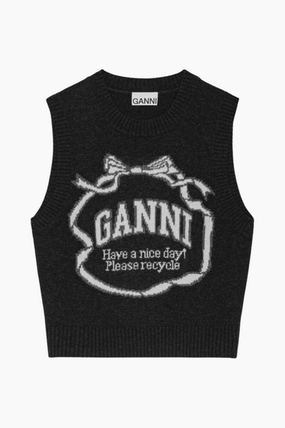 Graphic Wool Mix Bow Vest K2461 - Phantom - GANNI