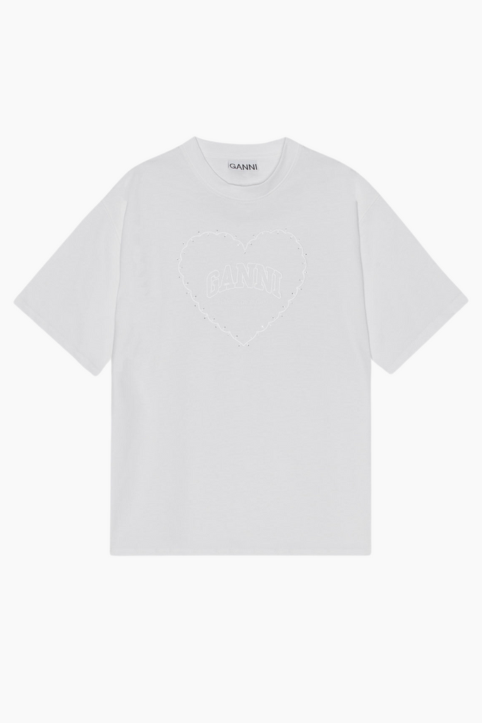 Heavy Cotton Drop Shoulder Heart T-Shirt T4033 - Bright White - GANNI