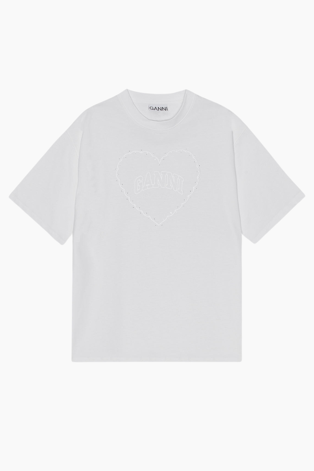 Heavy Cotton Drop Shoulder Heart T-Shirt T4033 - Bright White - GANNI