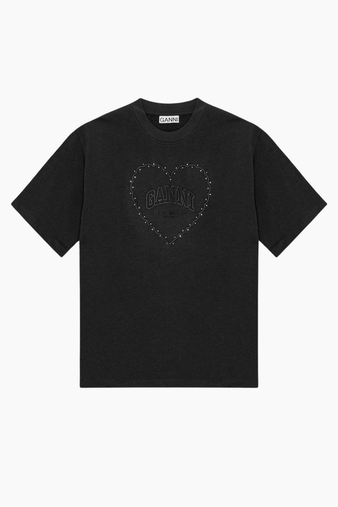 Heavy Cotton Drop Shoulder Heart T-Shirt T4057 - Phantom- GANNI