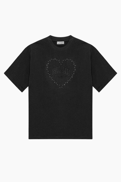 Heavy Cotton Drop Shoulder Heart T-Shirt T4057 - Phantom- GANNI