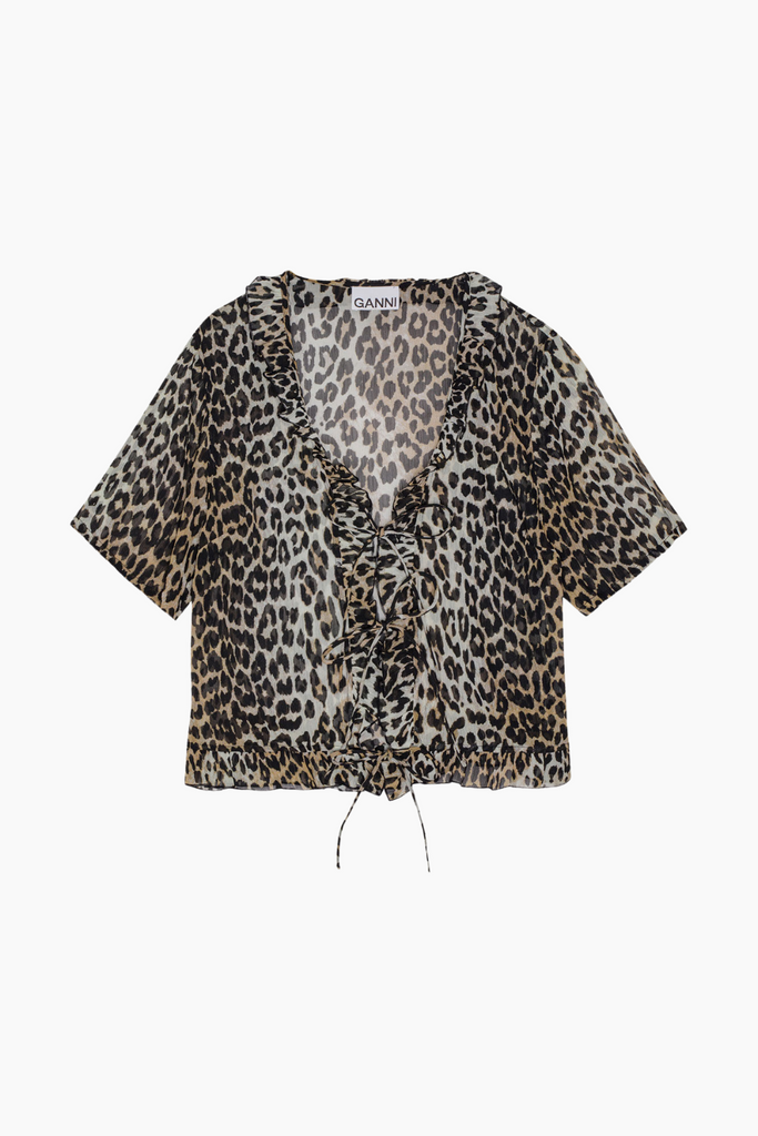 Light Chiffon Tie String Blouse F9197 - Leopard - GANNI