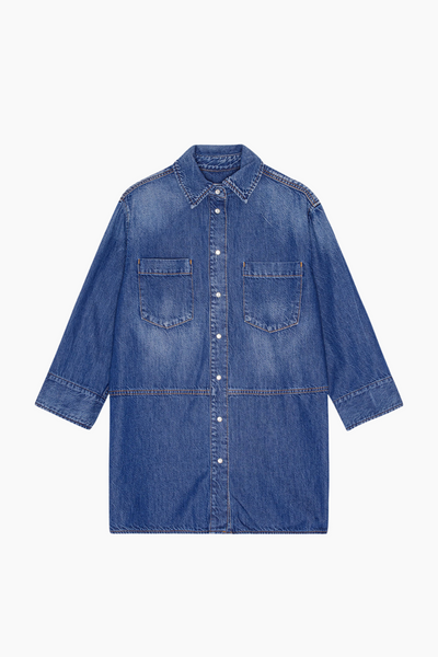 Light Denim Oversize Shirt J1489 - Mid Blue Vintage - GANNI