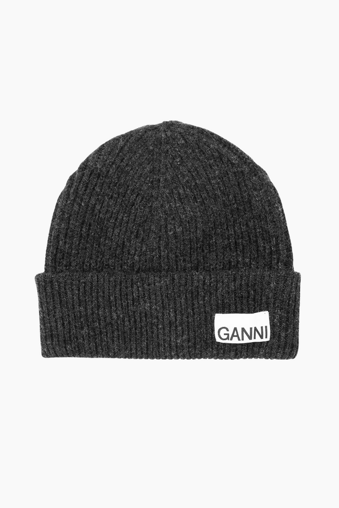 Light Structured Rib Knit Beanie A5118 - Phantom - GANNI