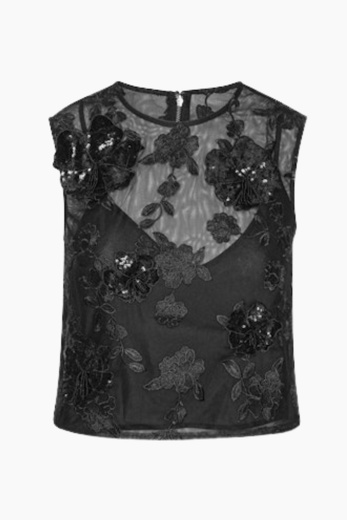 Mesh Flower Top - Black - Rotate