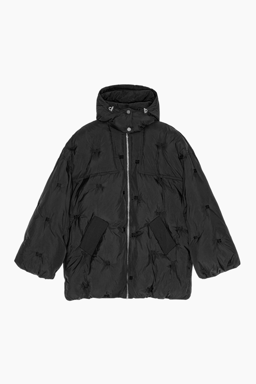 Nylon Tech Puffer Midi Jacket F9545 - Black - GANNI