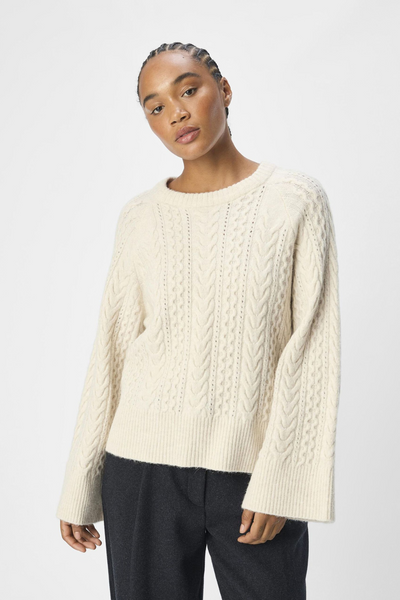 Objrosa Knit L/S RE Pullover 134 - White Sand/Melange - Object