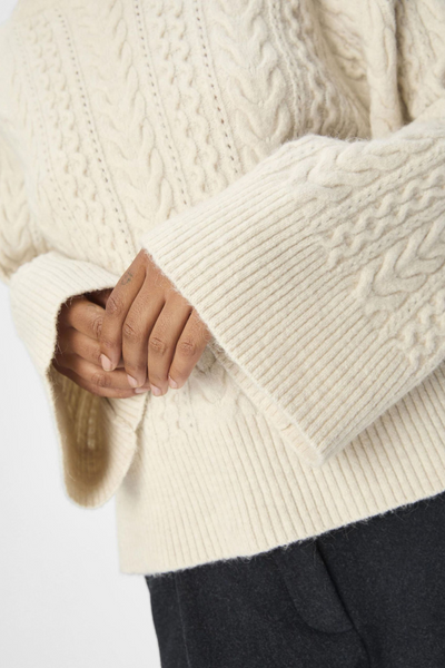 Objrosa Knit L/S RE Pullover 134 - White Sand/Melange - Object