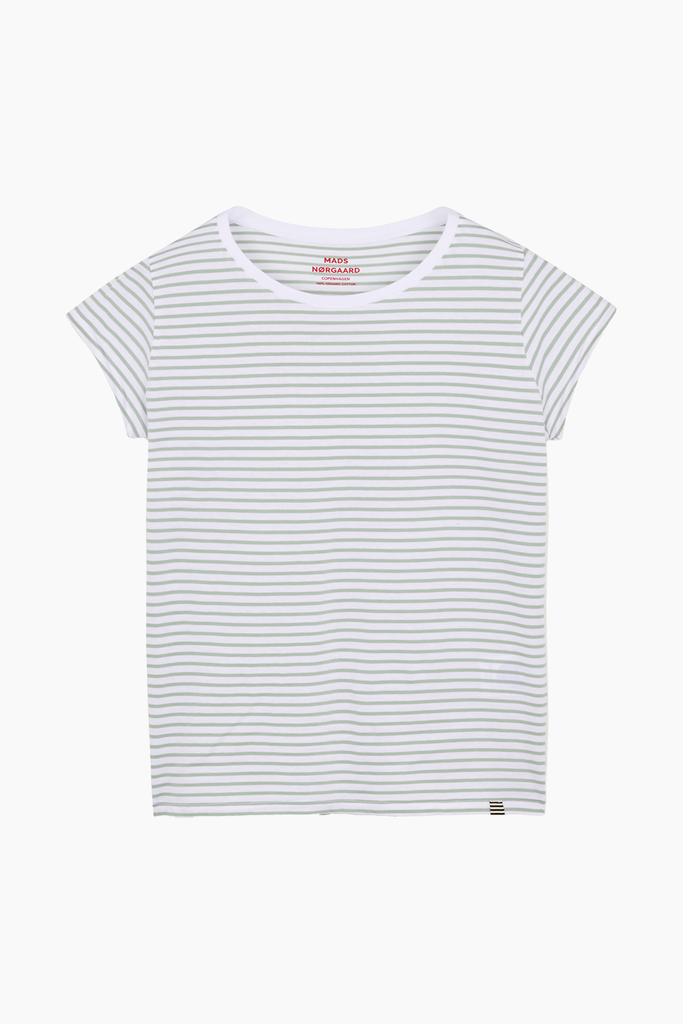 Organic Jersey Stripe Teasy Tee FAV - Brilliant White/Jadeite - Mads Nørgaard