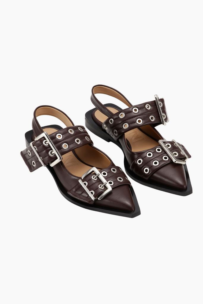 Feminine Buckle Ballerina S2669 - Chocolate Fondant - GANNI