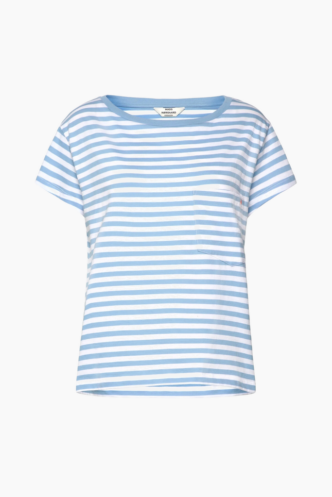 Organic Jersey Stripe Torva Tee - Alaskan Blue/Brilliant White - Mads Nørgaard