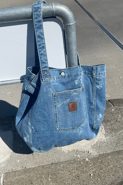 Stamp Tote Bag - Stamp Print, Blue (Bleached) - Carhartt WIP