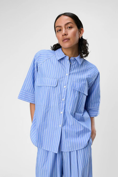 Objpoplina 2/4 Shirt 132 - Bruunera Blue/White - Object