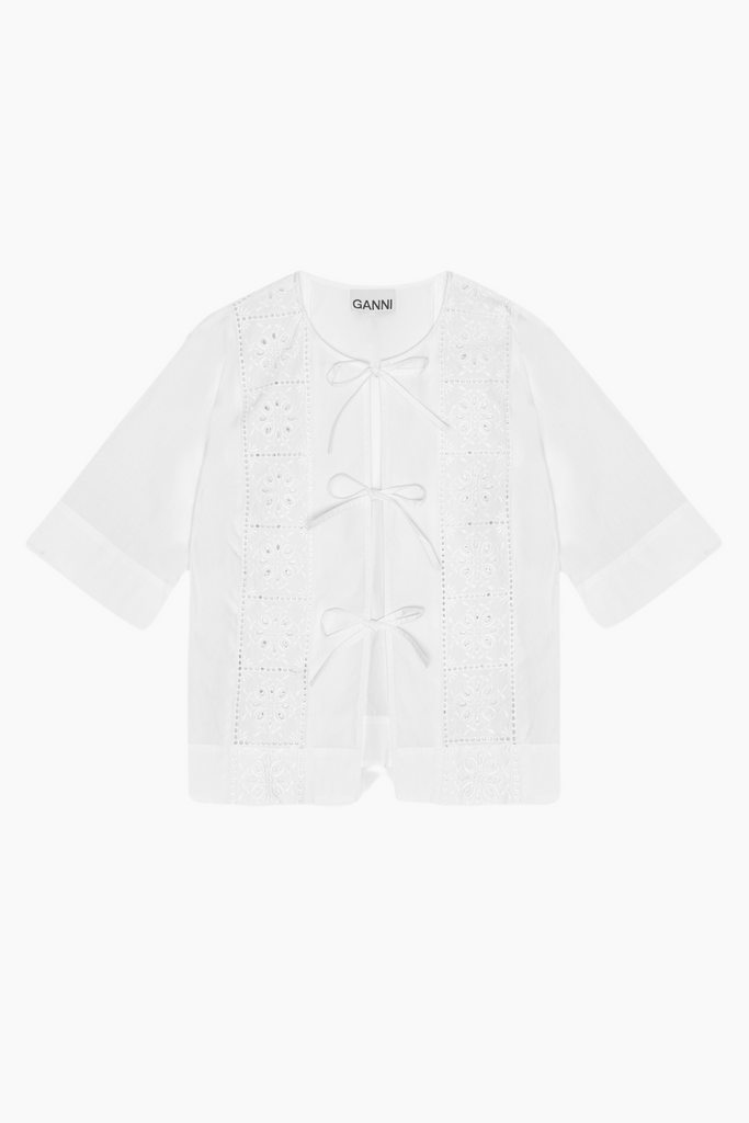 Broderie Anglaise Tie Blouse F9655 - Bright White - GANNI