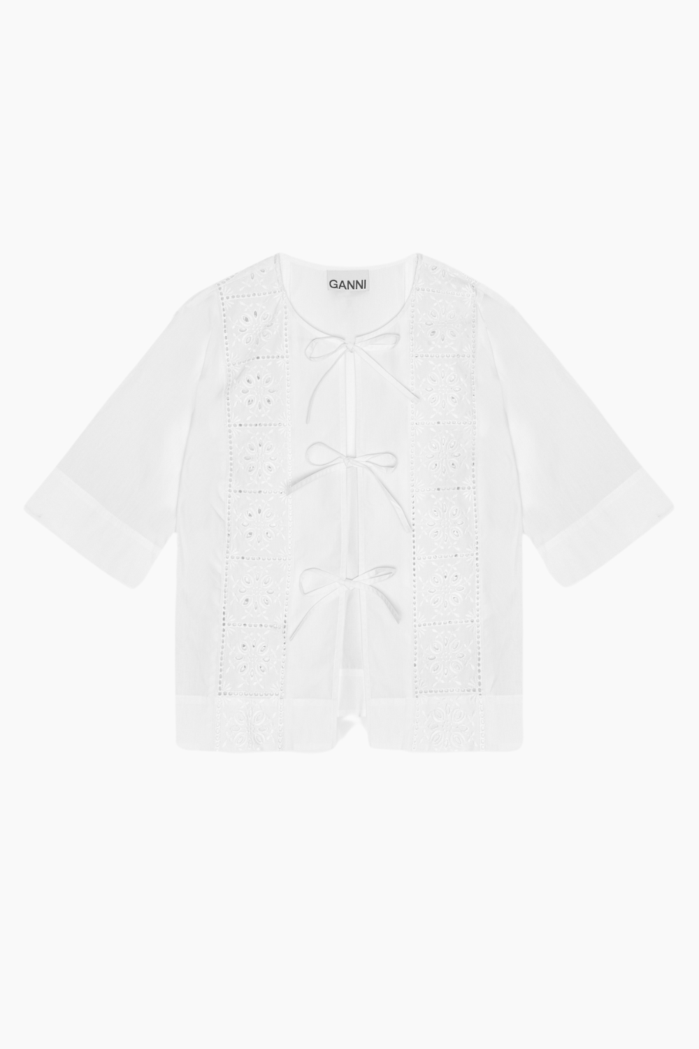 Broderie Anglaise Tie Blouse F9655 - Bright White - GANNI