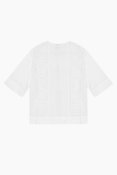 Broderie Anglaise Tie Blouse F9655 - Bright White - GANNI