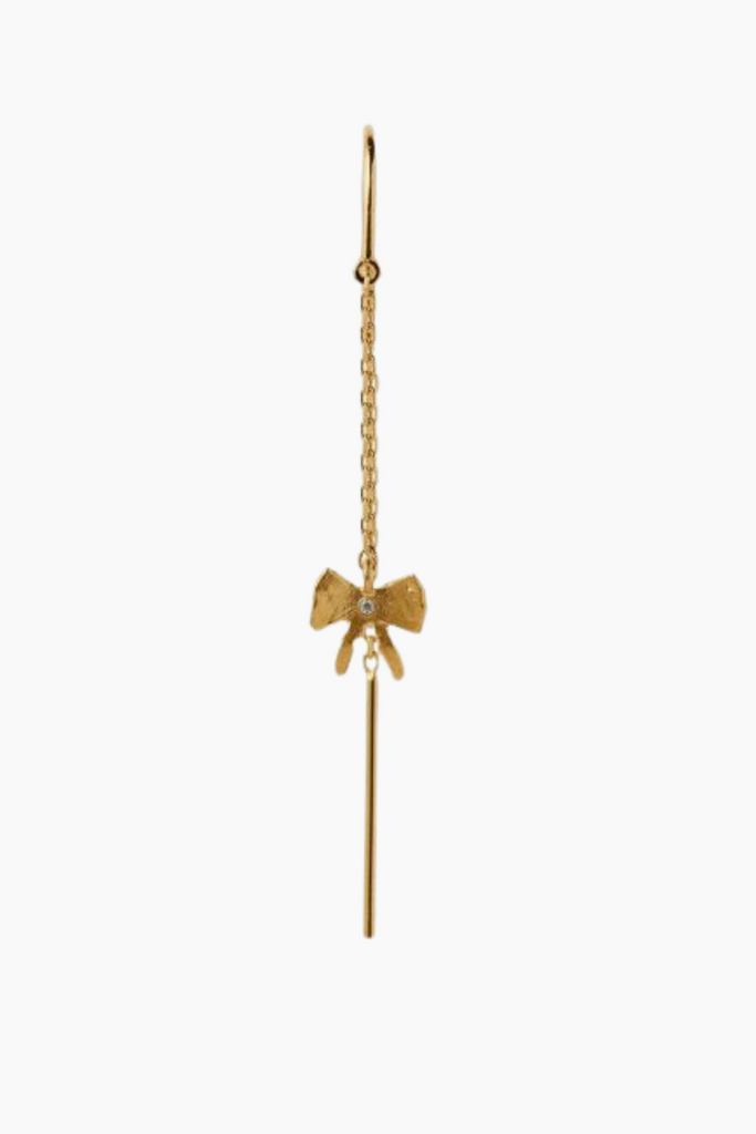 Petite Bow Double Chain Earring - Gold - Stine A