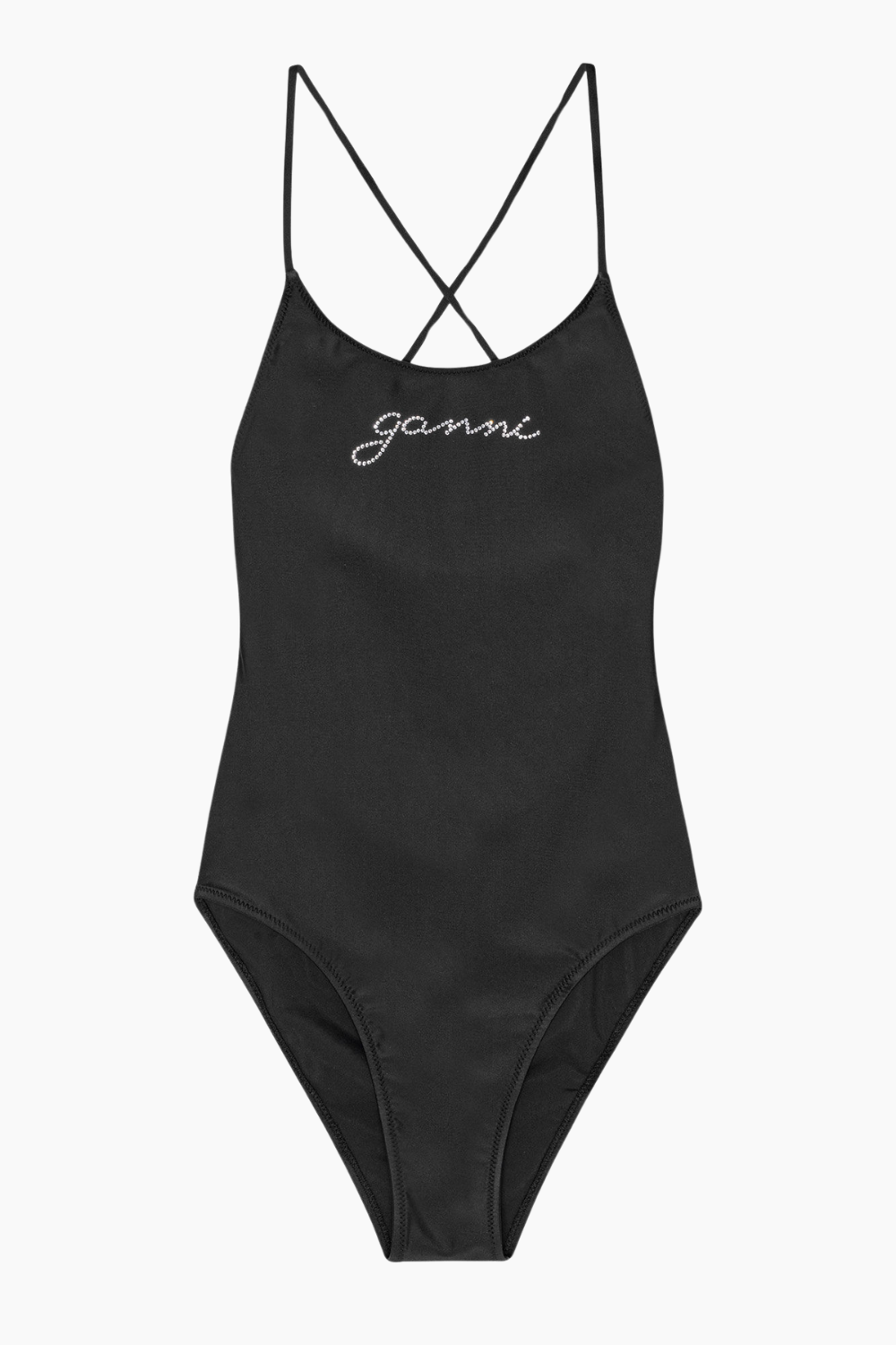 Recycled Graphic Tie String Swimsuit A6064 - Black - GANNI