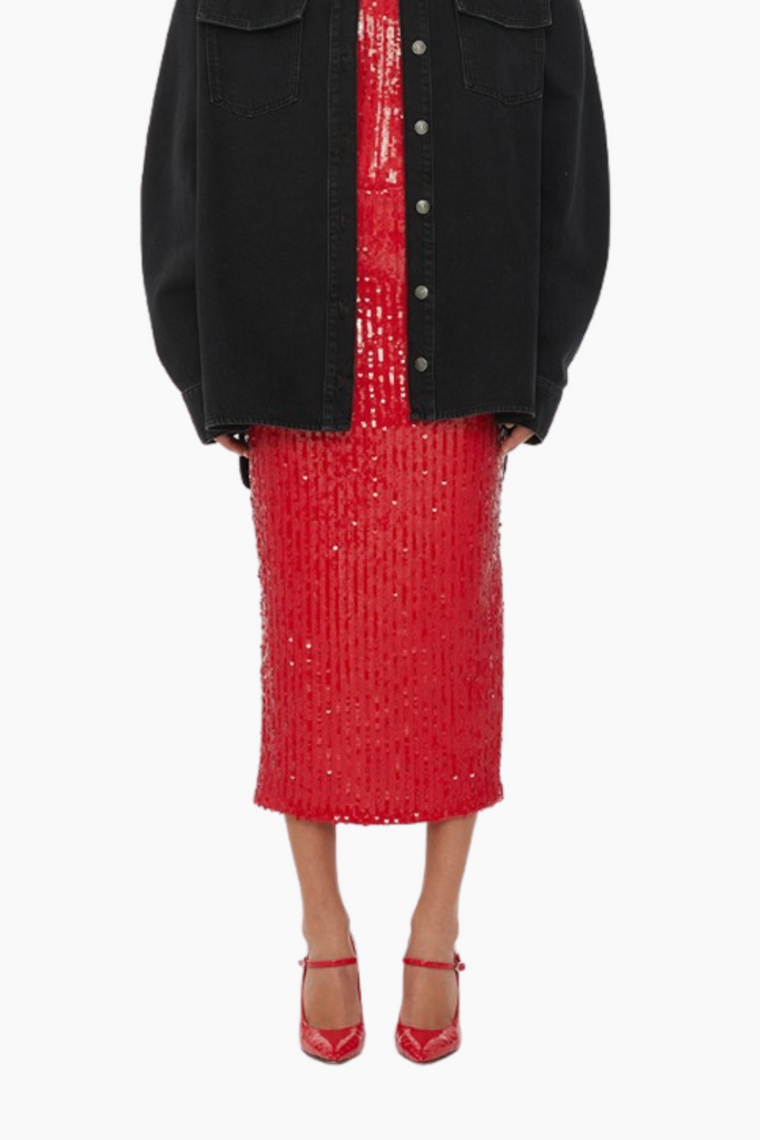 Sequins Pencil Skirt - Racing Red - ROTATE