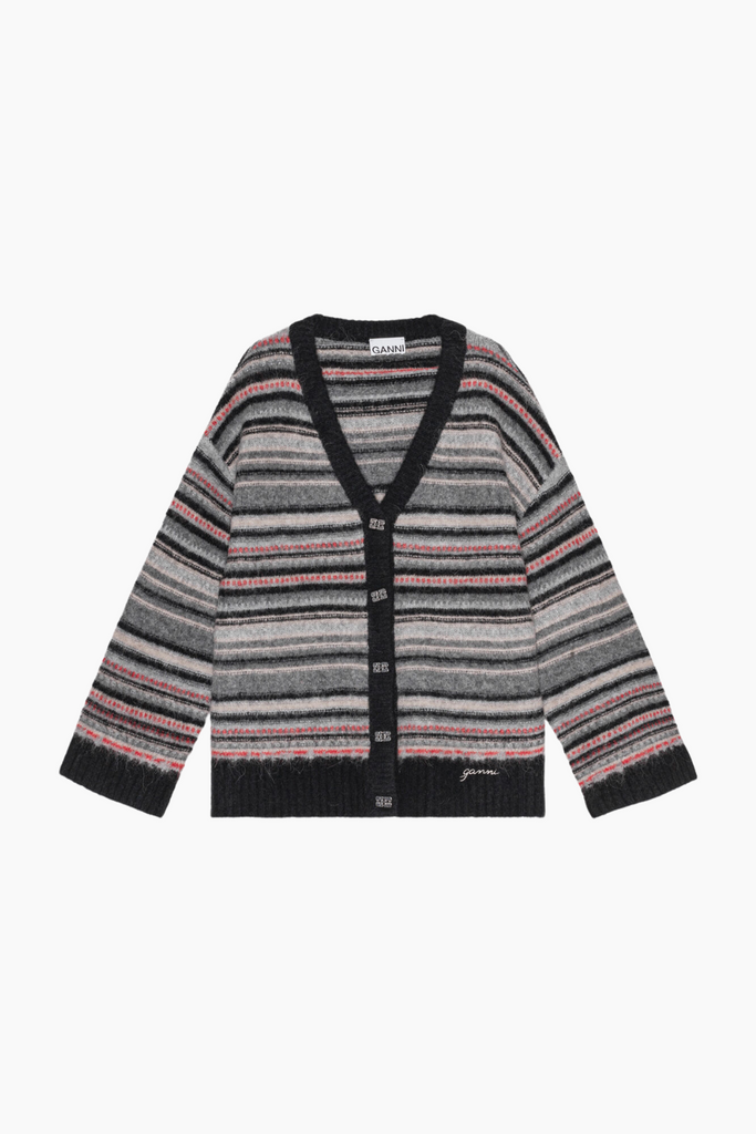 Soft Wool Stripe Boxy Cardigan K2357 - Phantom - GANNI