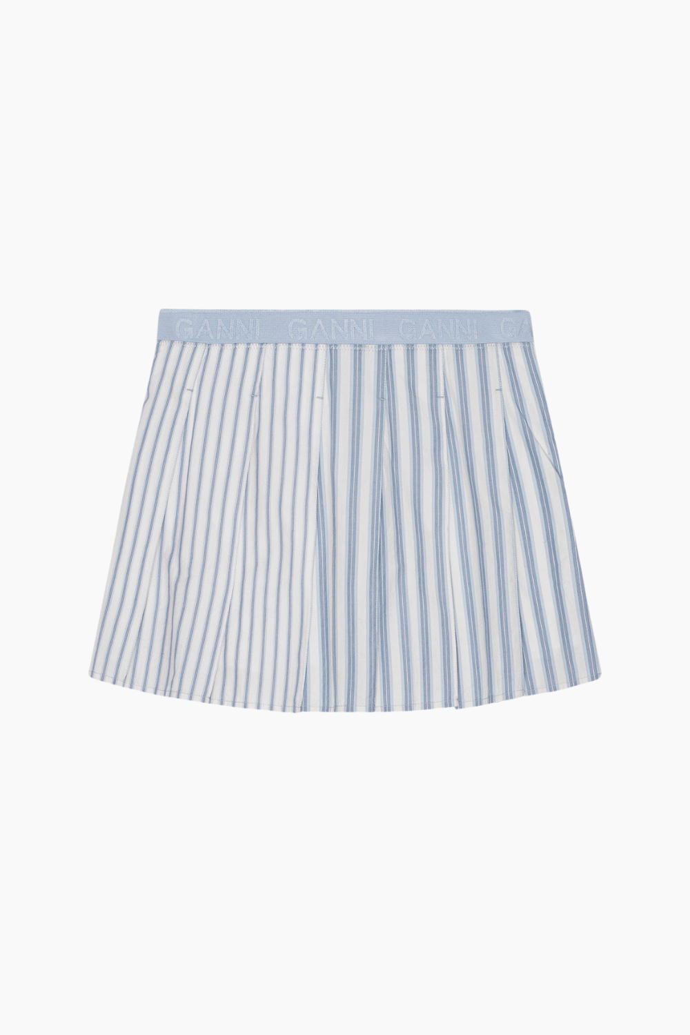 Stripe Cotton Pleated Mini Skirt F9599 - Egret - GANNI