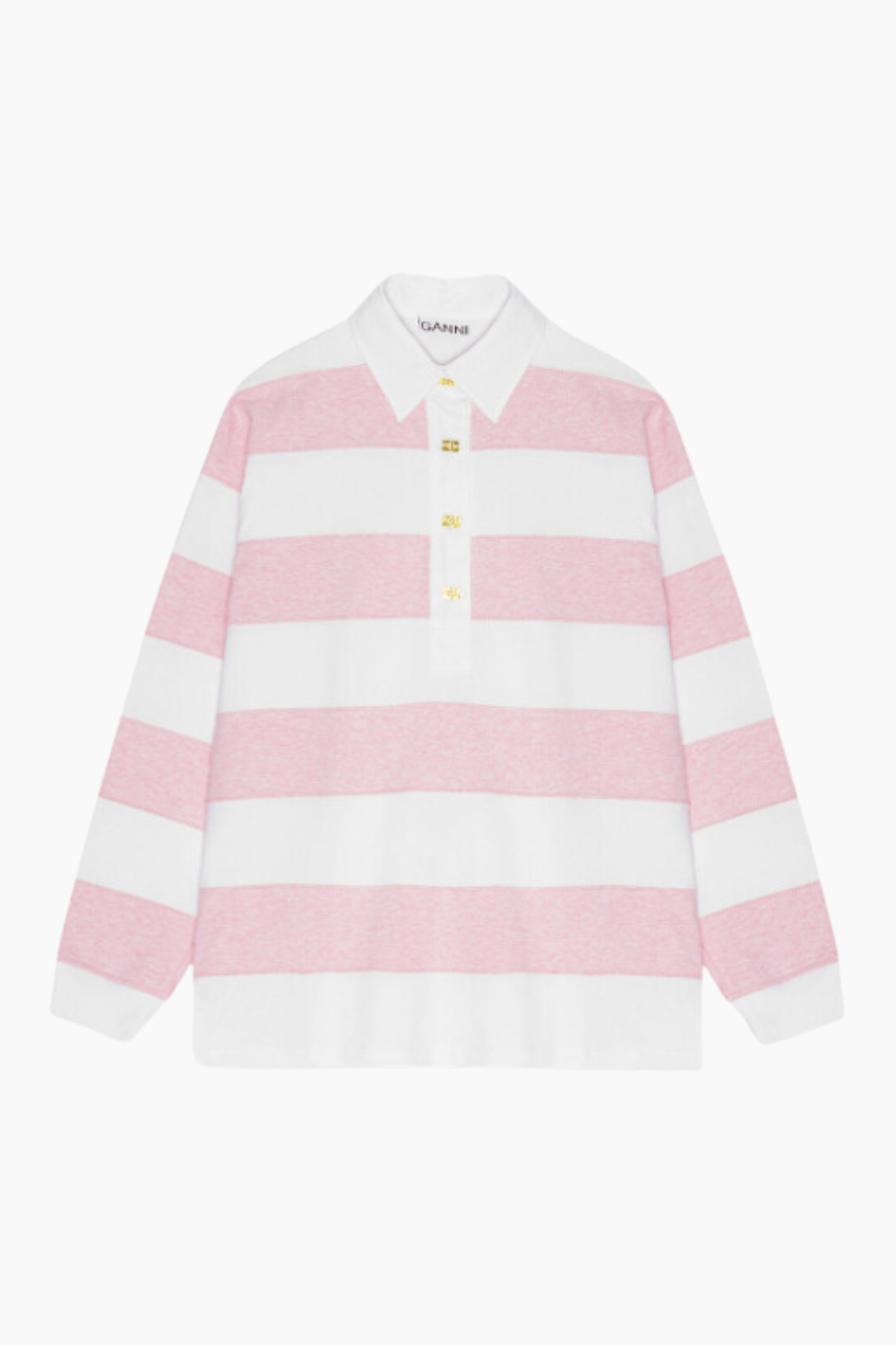 Striped Heavy Cotton Polo T4121 - Mauve Chalk - GANNI