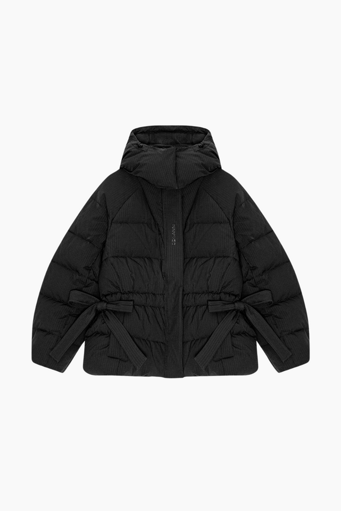 Tech Seersucker Oversized Puffer Jacket F9496 - Black - GANNI