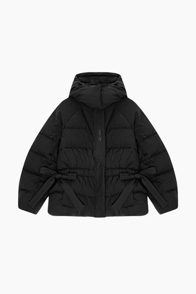 Tech Seersucker Oversized Puffer Jacket F9496 - Black - GANNI