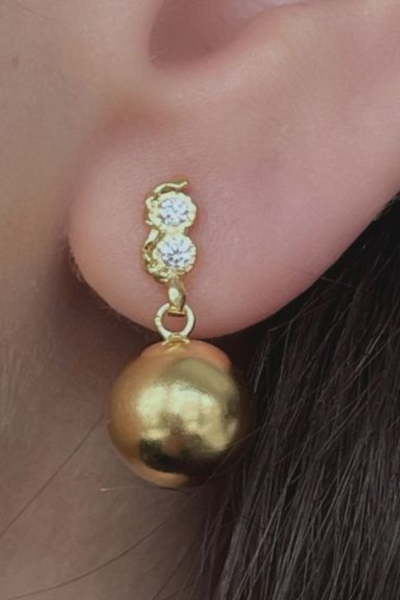 Twin Flow & Disco Ball Earring - Gold - Stine A