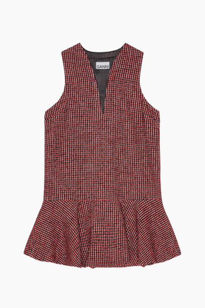 Woollen Check Mini Dress W0032 - Racing Red - GANNI